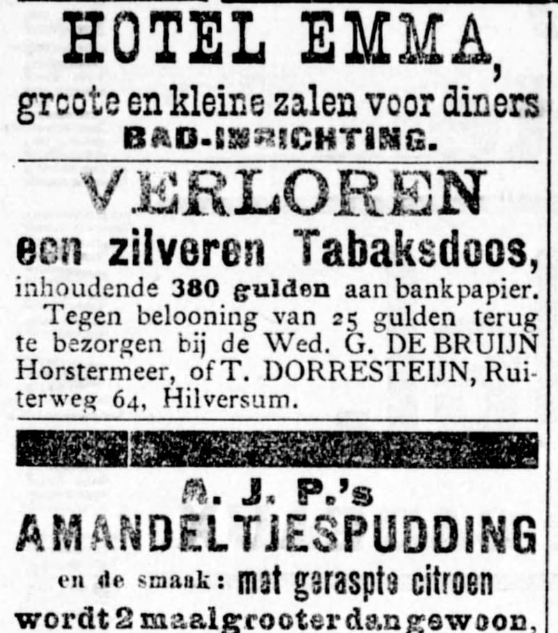 Zilveren tabaksdoos met 380 gulden verloren