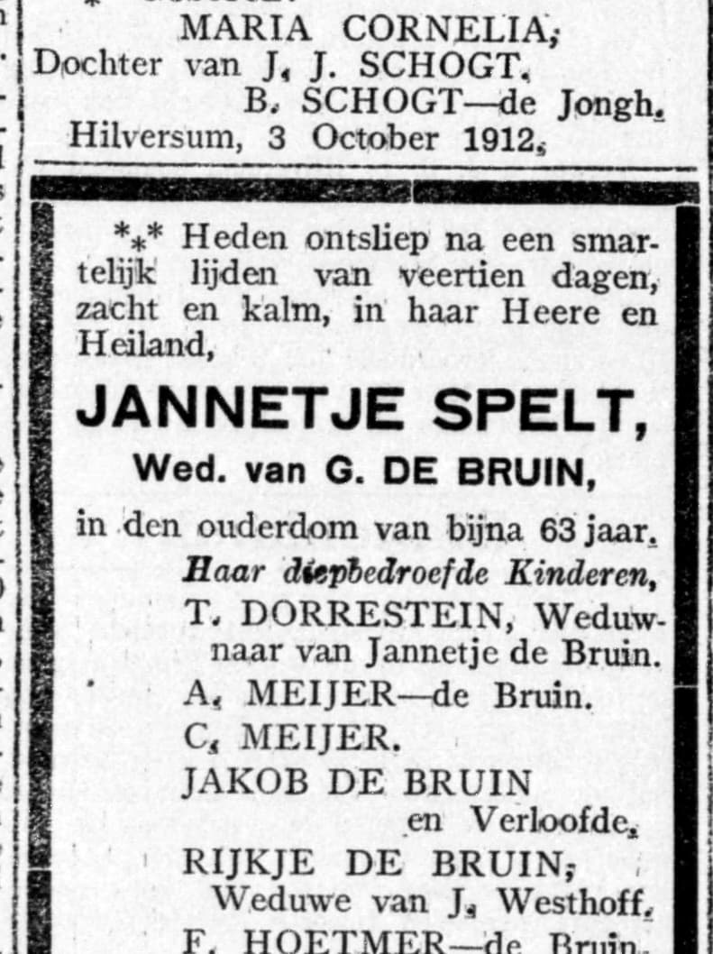 Ook grootmoeder overleden