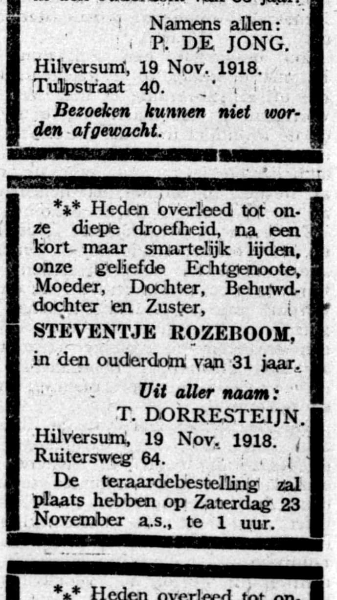 Steventje Roseboom overlijdt, 31 jaar oud